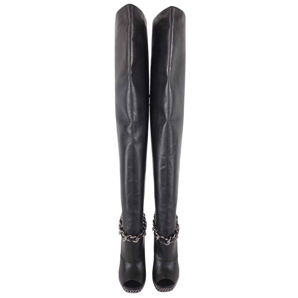 Balmain Chain Peep Toe Over The Knee Boots US 7.5 IT 37.5 Womens Black $2250 - Picture 4 of 16